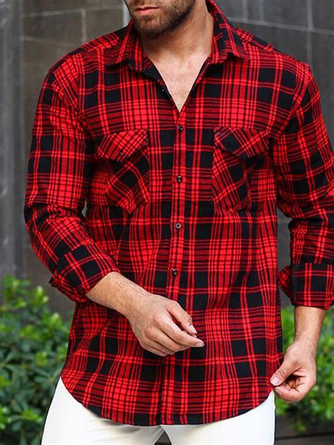 Herren Hemd Flanelljacke Flanell Hemden Hemdjacke Plaid Umlegekragen