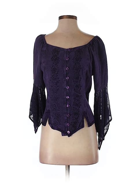 Sapogee 100 Rayon Solid Purple Long Sleeve Blouse Size Free Size 55