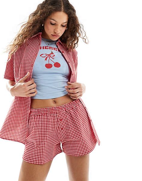 Motel Laboxe Beach Short Co Ord In Red Gingham Asos