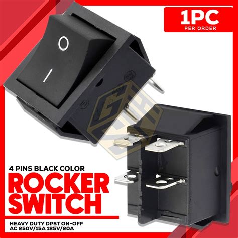 Rocker Switch Pins Dpst On Off Ac V A V A Black Color Heavy