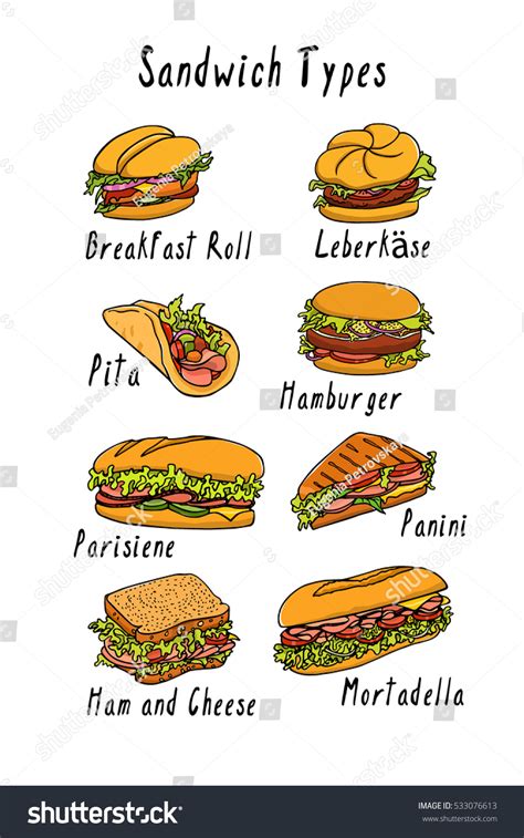 Vektor Stok Vector Visual Guide Sandwich Types Beautiful (Tanpa Royalti ...