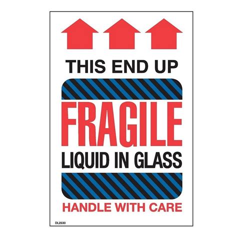 4 X 6 This End Up Fragile Liquid In Glass Handle With Care Labels 500 Per Roll