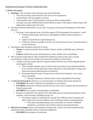 Intro To Sociology Chapter 1 Notes Intro To Sociology Soci 1125 Fall