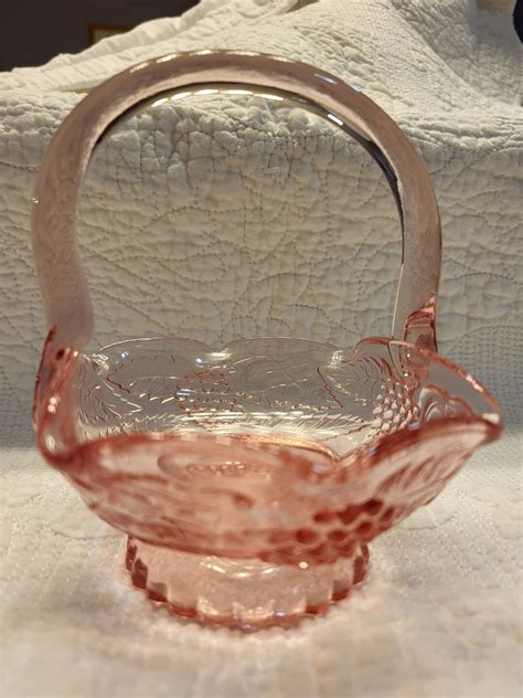 Fenton Pink Art Glass Basket Etsy