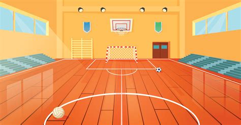 Cartoon School Basketball Gym Indoor Sports Court Empty University