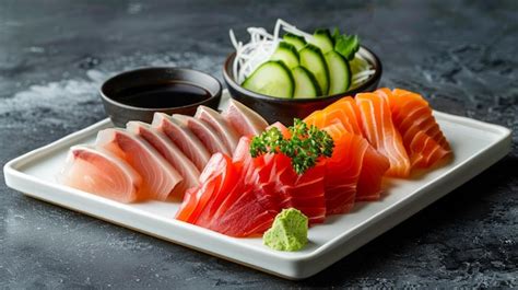 Fresh Sashimi Platter With Salmon Tuna And Yellowtail Traditional