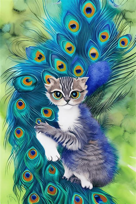 Adorable Peacock Cat Kitten · Creative Fabrica