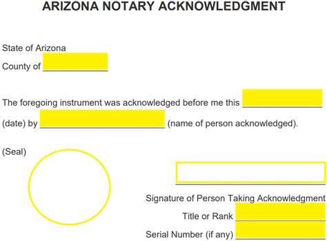 Free Arizona Notary Acknowledgment Form Word Pdf Eforms