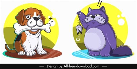 Animals avatars dog cat icons sketch cartoon characters Vectors images ...