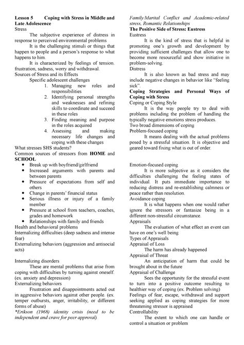 Module 5 Lesson 5 Coping With Stress In Middle And Late Adolescence