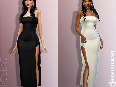 The Sims Resource Strapless Slit Maxi Dress Do733