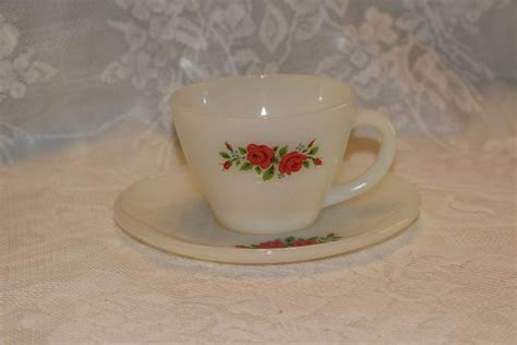 1950s Fire King Anchor Hocking Milk Glass Tea Cup Saucer Set Etsy