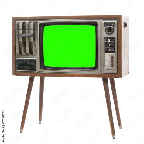 Vintage TV : old retro TV with green scren . Stock Photo | Adobe Stock