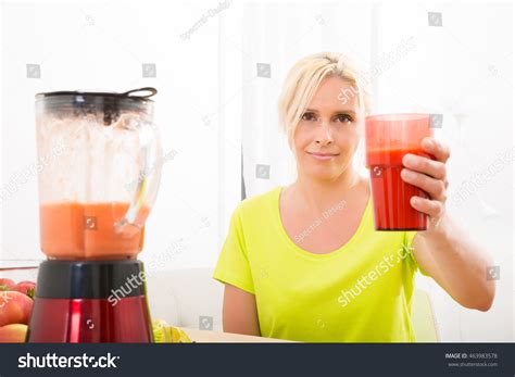 Beautiful Mature Woman Enjoying Smoothie Juice Stock Photo Shutterstock