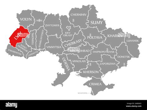 Lviv Red Highlighted In Map Of The Ukraine Stock Photo Alamy