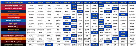 Print 2019 SEC Football Schedule SEC12 SEC Football