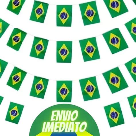 Varal De Bandeiras Do Brasil Decoração Copa Do Mundo 20mts