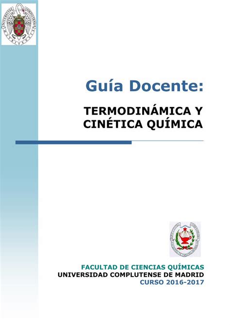 Pdf TermodinÁmica Y CinÉtica QuÍmica Quimicas Ucm Esº Giq · O Conocer Los Fundamentos De