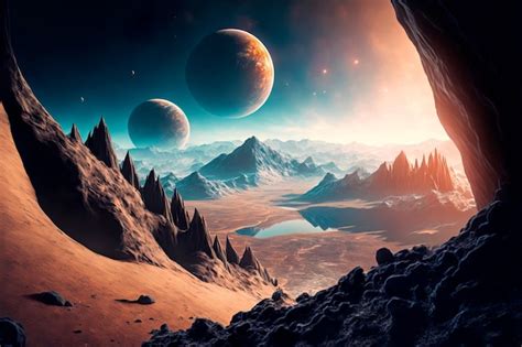 Vista Del Paisaje Espacial Desde La Superficie Del Planeta Marciano Superficie Del Planeta