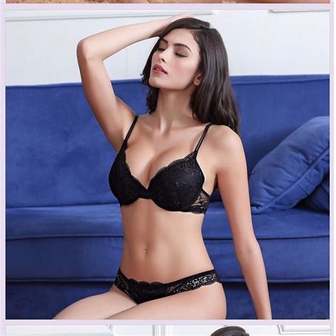 Damen Sexy Spitze gepolsterter Plunge Super Push up BH Sets Höschen