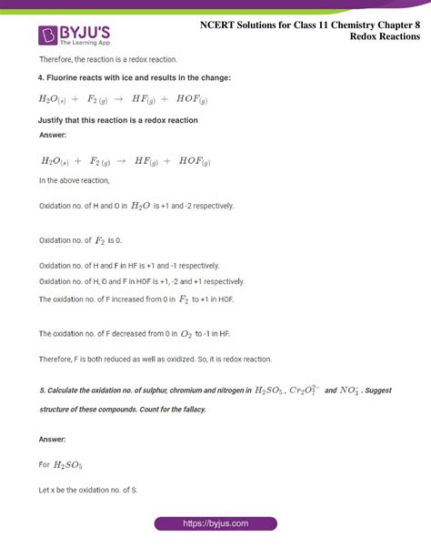 Ncert Solutions For Class Chemistry Chapter Redox Reactions