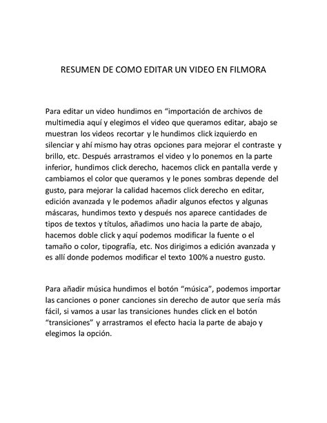 Resumen De Como Editar Video En Filmora PDF