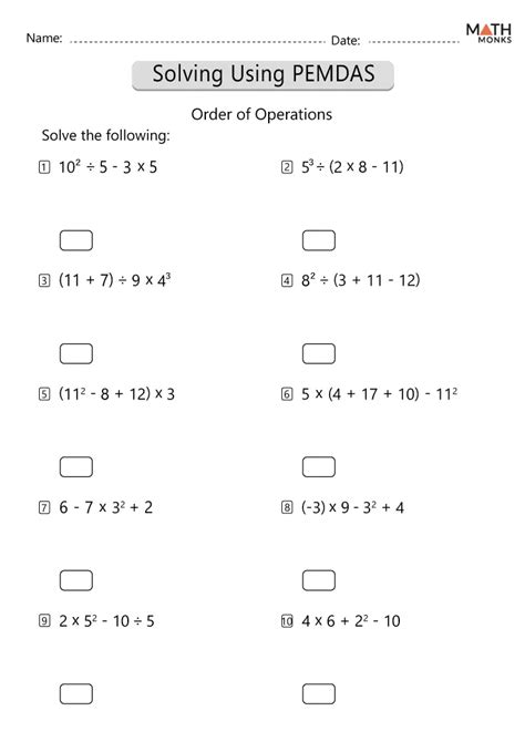 Order Of Operations Worksheets Math Monks