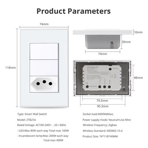 Zemismart Tuya Zigbee A Brazil Socket With Two Push Light Switch