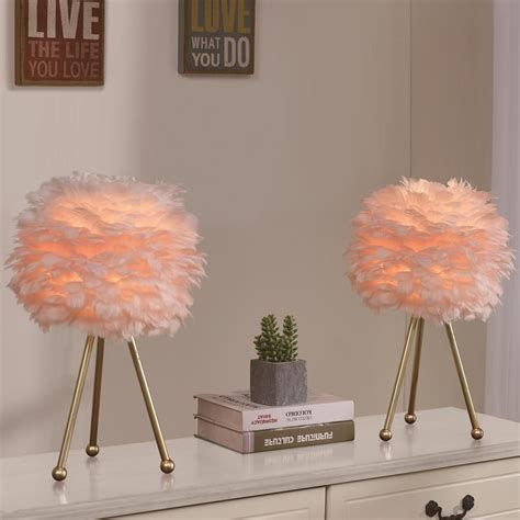 Maxax 19in Gold Tripod Pink Feather Lamp Set Set Of 2 T21 Esthetician Room Decor Feather