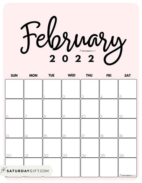 Cute And Free Printable February 2022 Calendar Designs By Saturdayt