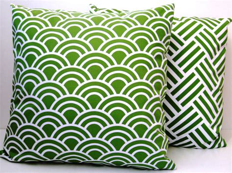 Green and White Pillow Cover Green Pillow Modern by Freshlysewn