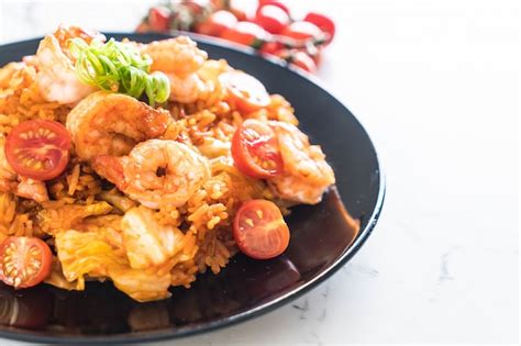 Premium Photo Fried Rice With Korea Spicy Sauce And Shrimps