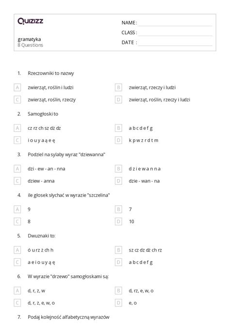 Ponad Dwuznaki Arkuszy Roboczych Dla Klasa W Quizizz Darmowe I