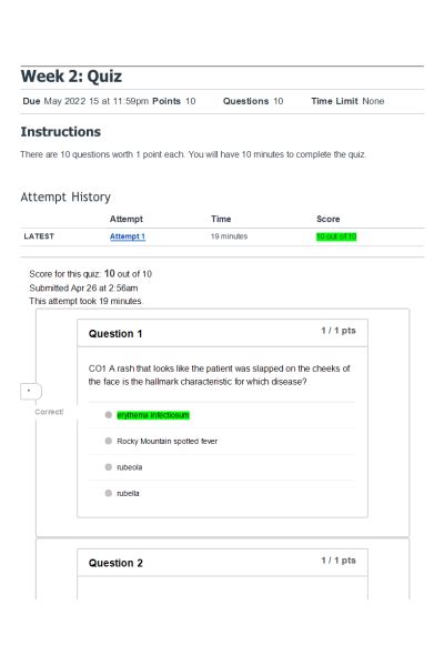 NR 511 Week 2 Quiz 10 Out Of 10 Points Course Resources