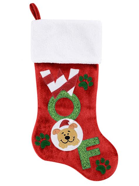 Red Velvet Woof Paws And Puppy Embroidered Christmas Dog Stocking 48cm