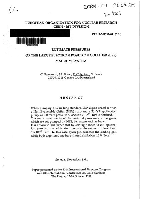 (PDF) Ultimate pressures of the large electron positron collider (LEP ...