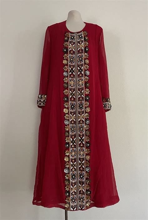 Vintage Surya Pawan Aswani Indian Dress Beaded Red Si Gem
