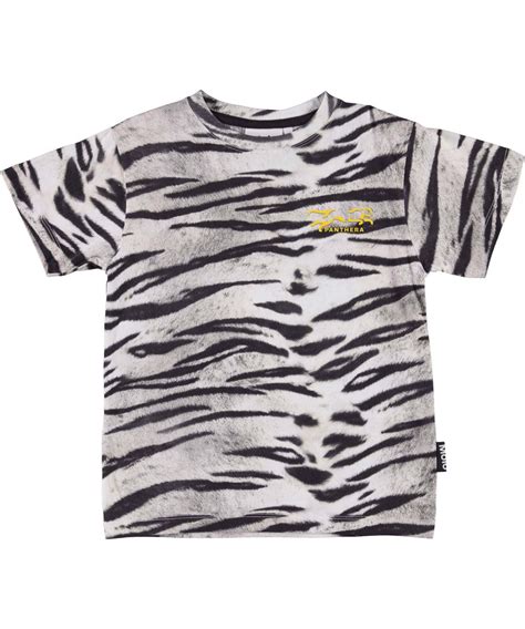 Rasmus Tiger White Organic T Shirt With Black And White Tiger Print