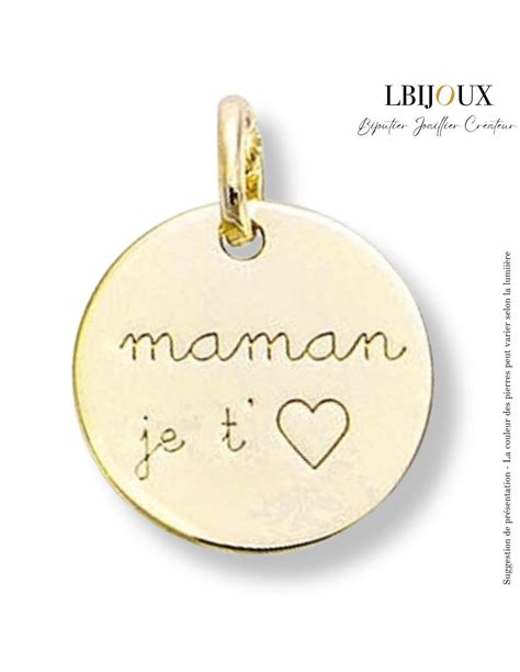 Pendentif Rond Plaqué Or Maman Je t aime LBIJOUX Montpellier