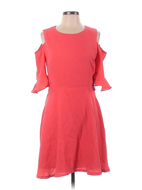 CeCe 100 Polyester Solid Pink Orange Casual Dress Size 10 89 Off