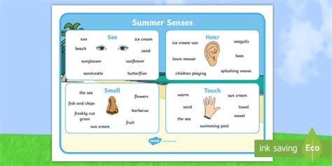 Summer Senses Word Mat Teacher Made