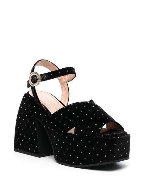 Nodaleto Bulla Joni Crystal Embellished Velvet Platform Sandals In Black Modesens