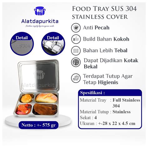 Jual Food Tray Piring Makan Bento Box Stainless Steel Dengan Sekat 4