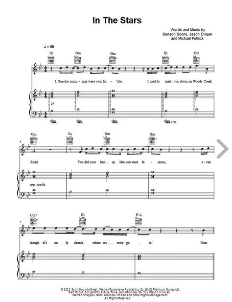 Benson Boone In The Stars Sheet Music In Bb Major Transposable Download And Print Sheet