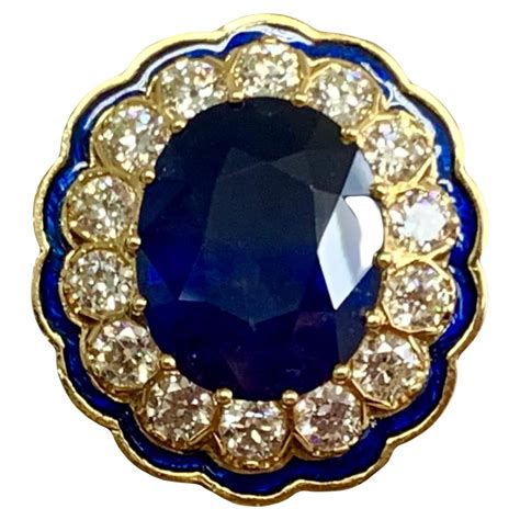 Carat Art Deco Era Ceylon Blue Sapphire With Old Cut Diamonds K