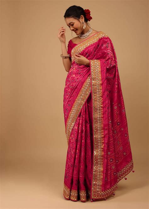 Buy Cherry Pink Saree In Pure Silk With Handloom Patola Ikat Weave