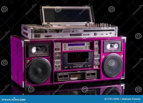 Retro Outdated Portable Stereo Boombox Radio Receiver With Cassette Recorder From Circa Late 70s