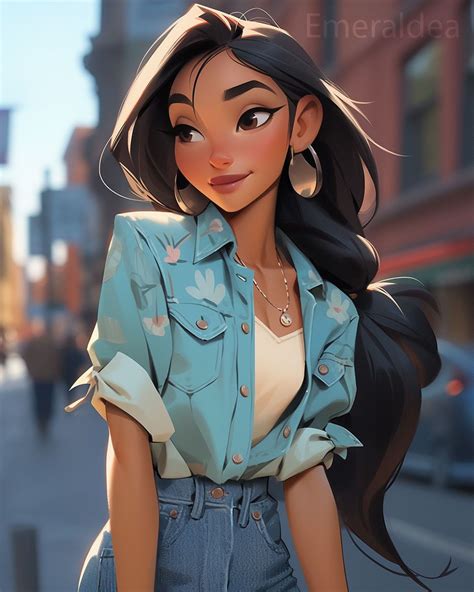 Modern Pocahontas Wearing Denim Disney Princess Artwork Disney