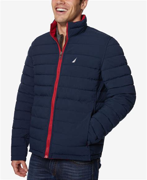 Nautica Synthetic Mid Weight Stretch Reversible Puffer Jacket In Navy