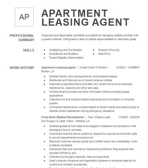 Apartment Leasing Agent Resume Objective Livecareer